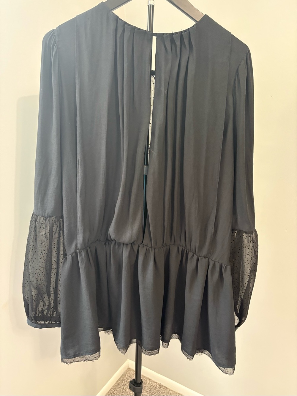 Free People Soul Serene Peplum Top Black Size M Boho Chic Dark Romantic Blouse - Picture 4 of 9
